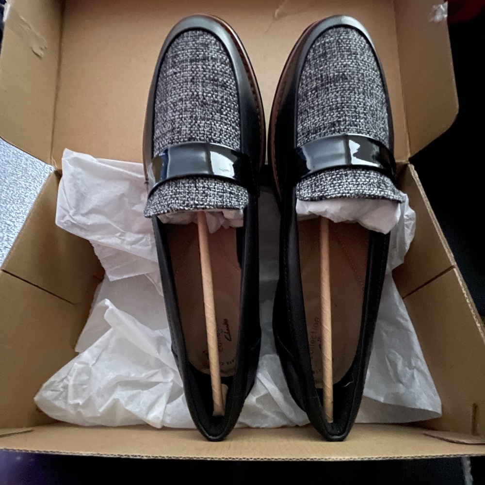 Black tweed clarks loafers